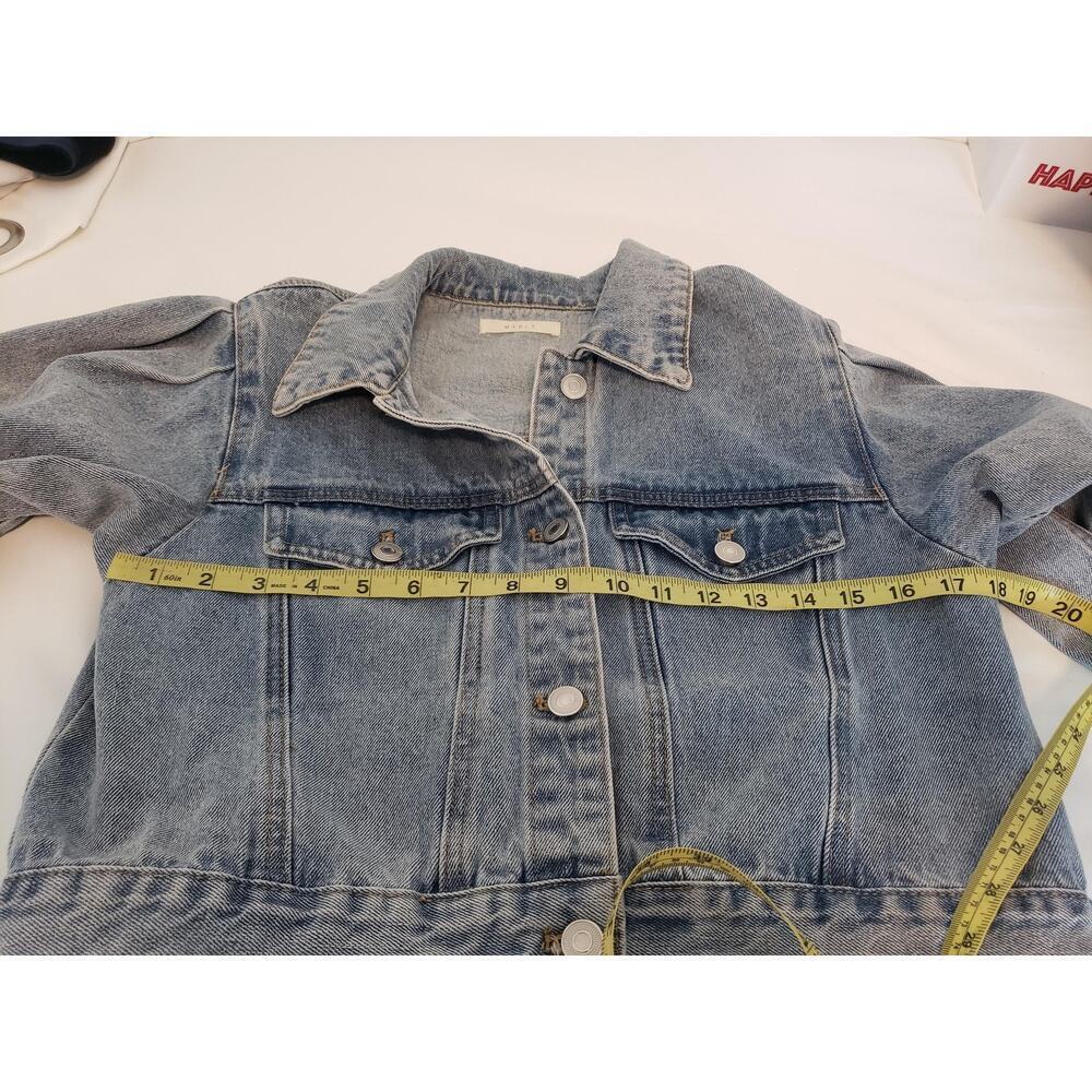 Denim Jacket Womens Large Light Wash Cropped Puff Shoulder Unworn NWOT Mable L - Picture 9 of 16